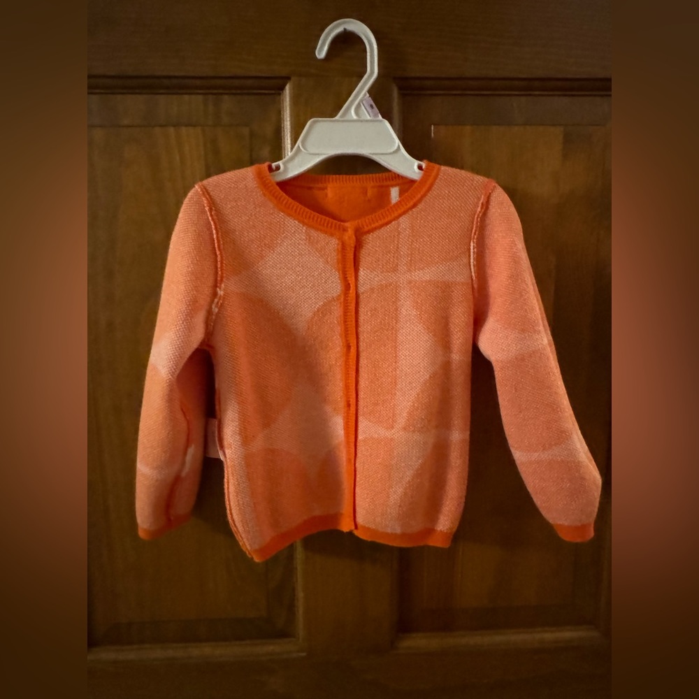 NWT Girls’ Sz. 2-3 Years Mini Kardi Orange and White Half Moon Cardigan - Picture 6 of 11